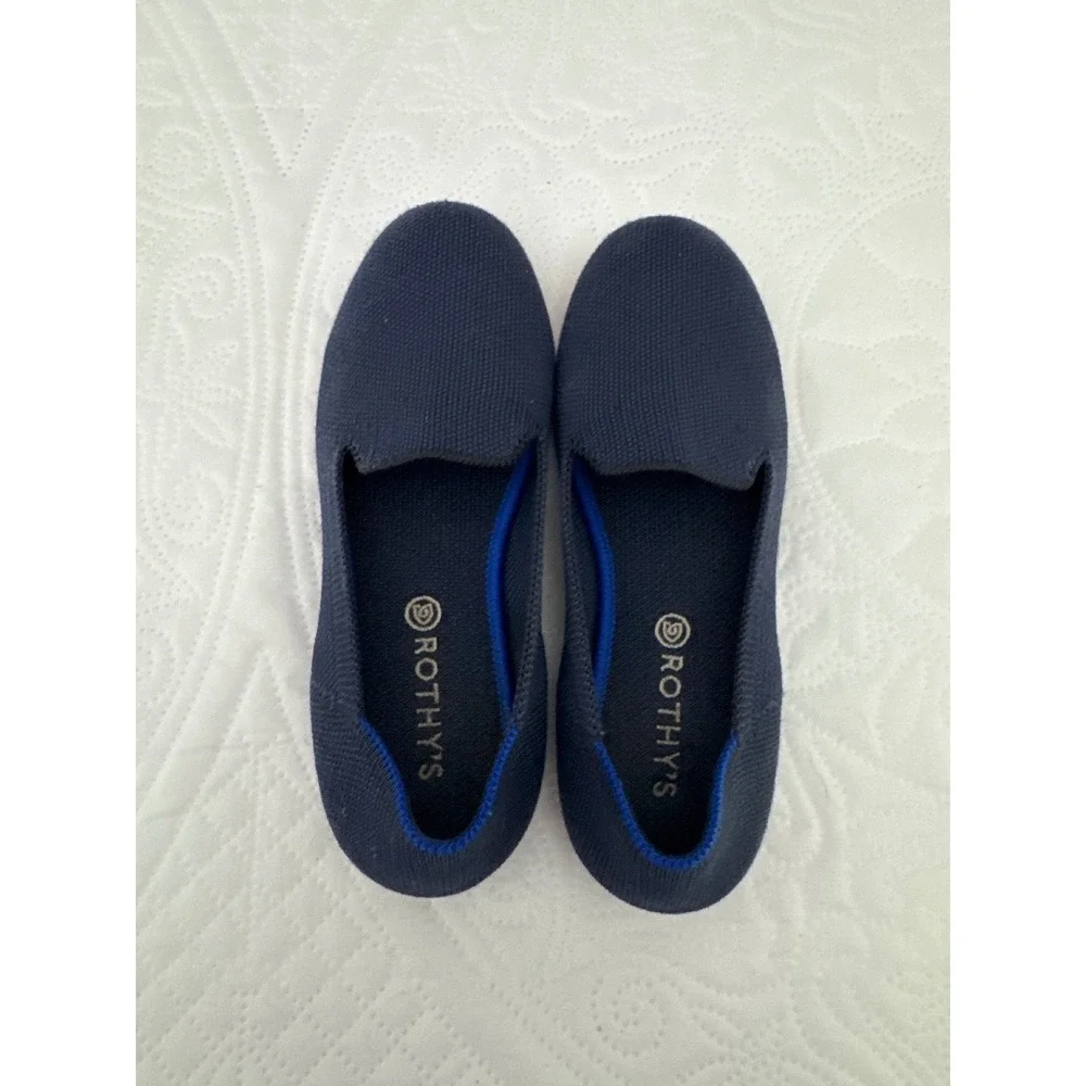 Rothy's The Loafer Size K2 Navy Blue Red Sole Kids Slip On Comfort Shoes